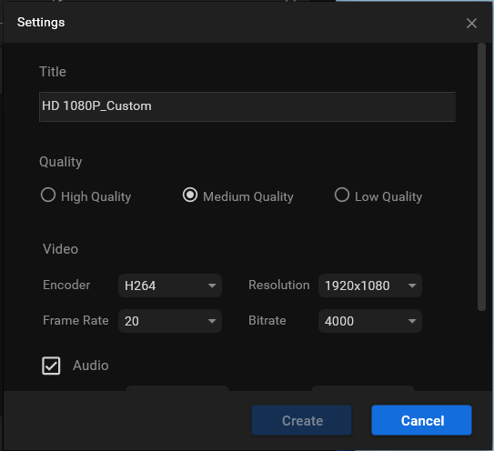 target video format settings