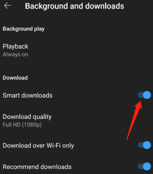 enable the Smart downloads feature on YouTube