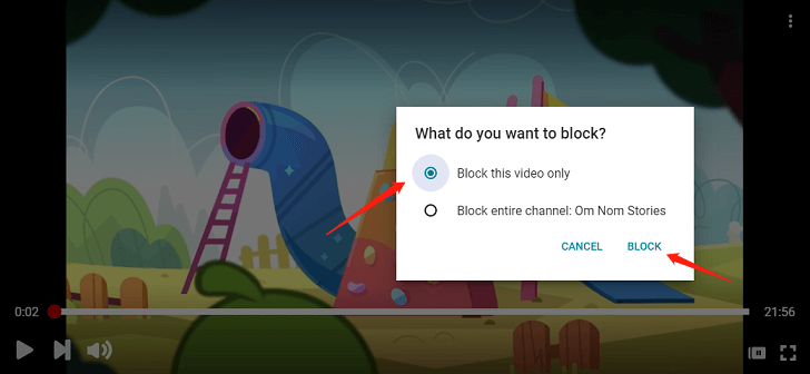 select Block this video only and click BLOCK