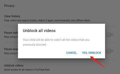click YES, UNBLOCK