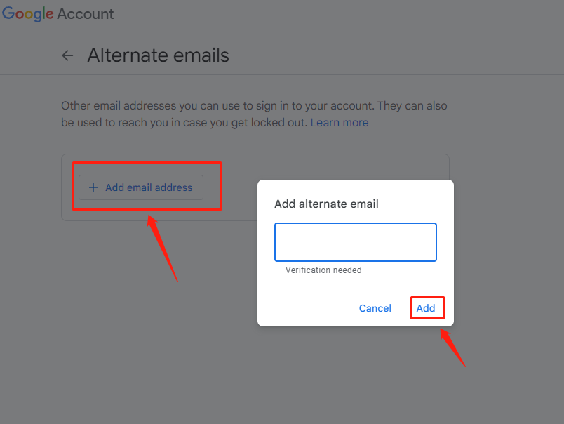 type the new email address and click Add