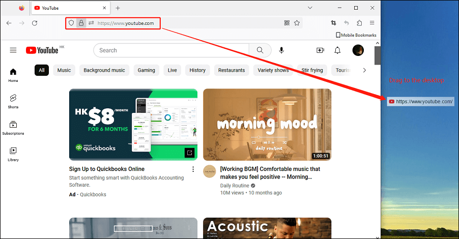 drag YouTube to the desktop