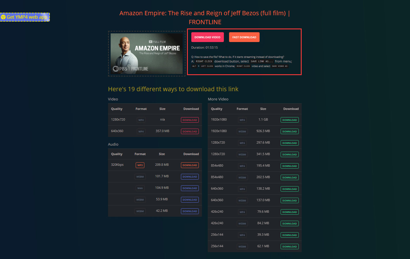 download using the default format