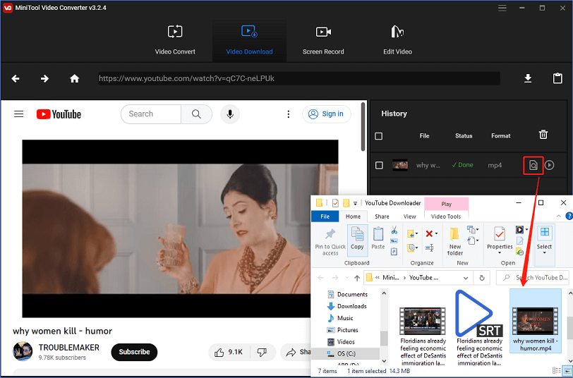 YouTube video has been successfully saved to computer