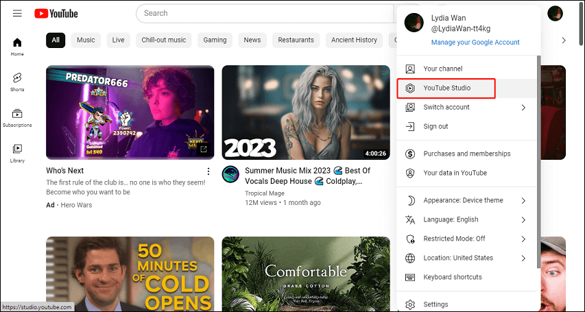 select YouTube Studio