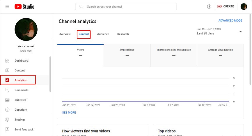 select Analytics and Content