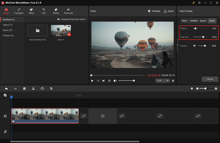 fade music in video using MiniTool MovieMaker