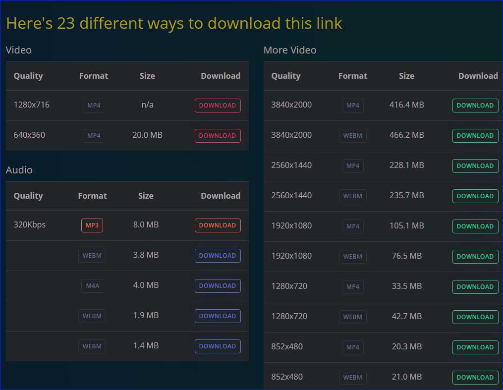 choose a format and click Download