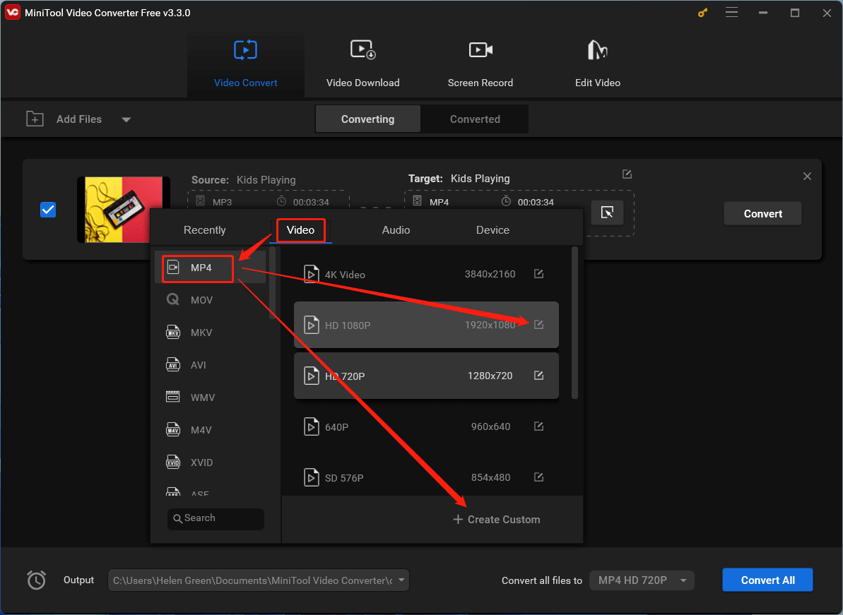 personalize output media file format