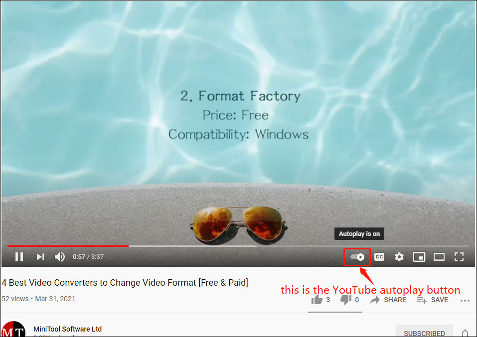 YouTube autoplay button now is on YouTube controls bar