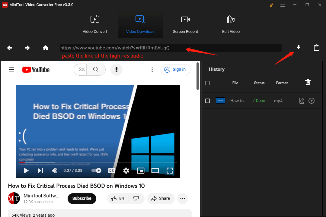 paste the URL and click the Download icon