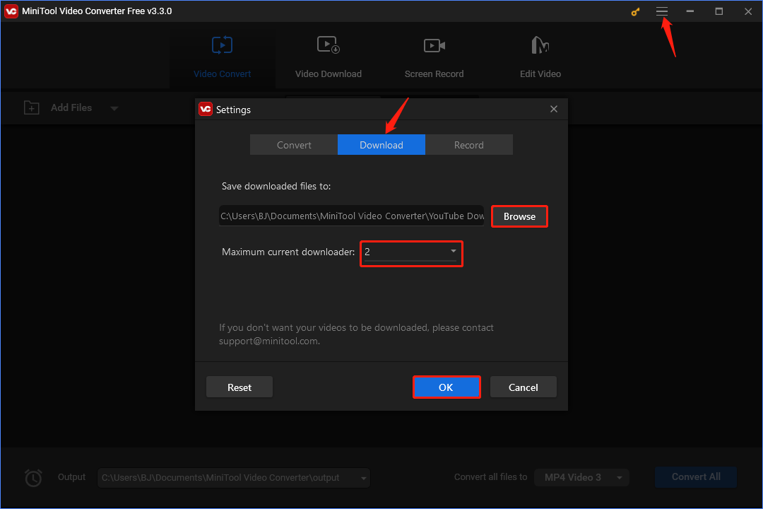 pre-adjust download settings