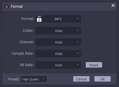configure the output audio formats and parameters