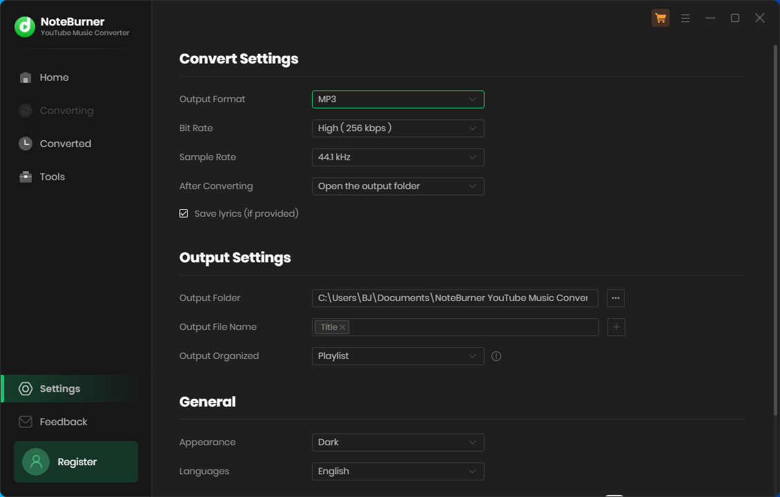 make output audio settings