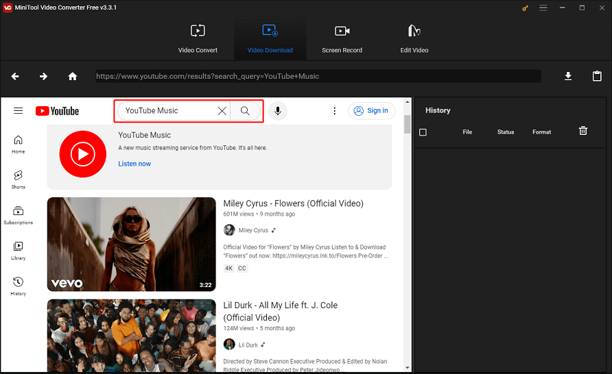 type in YouTube Music in the search box