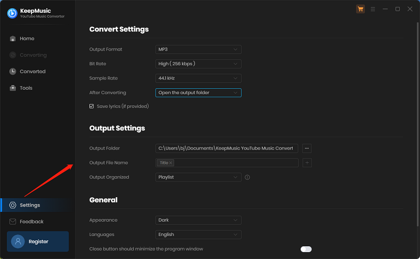 set up output settings