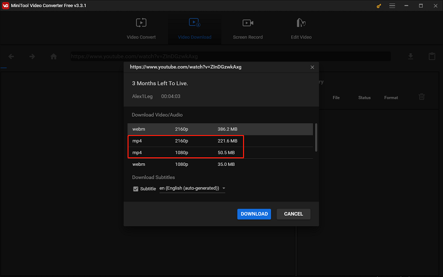 choose MP4 and your preferred video resolution