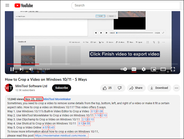 video upload date on YouTube