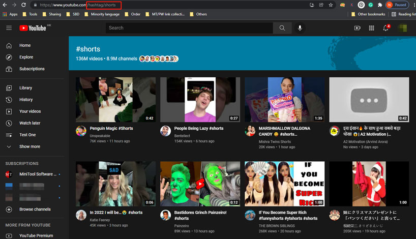 add “/hashtag/shorts” after youtube.com