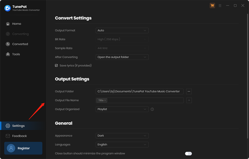 go to the Settings option