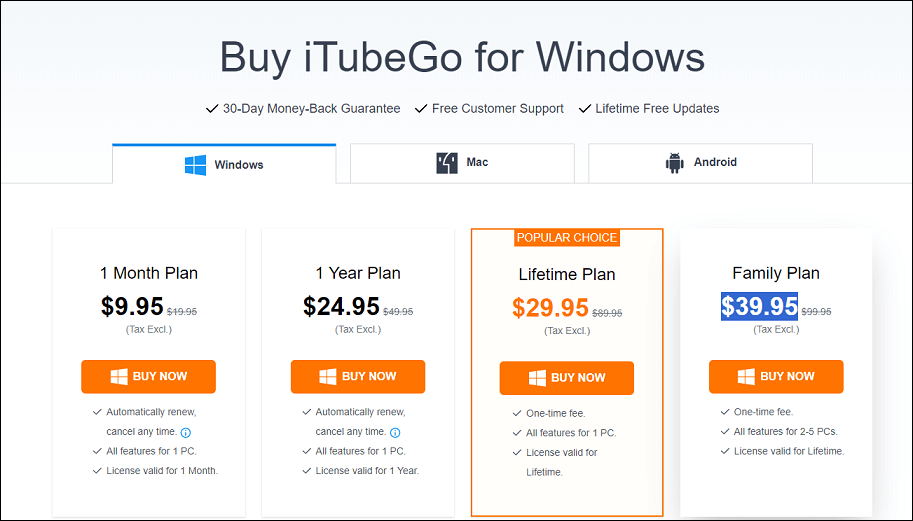iTubeGo pricing