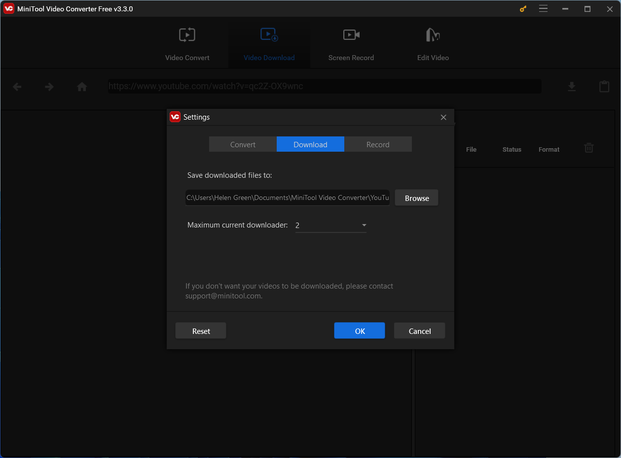 MiniTool Video Converter video download settings