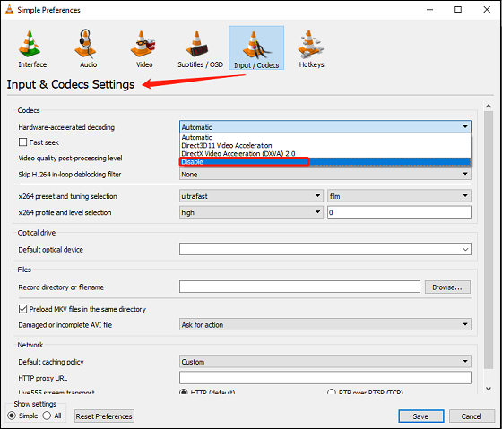 Disable Hardware-accelerated Decoding