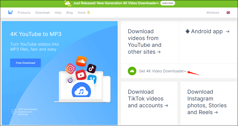 click Get 4K Video Downloader+