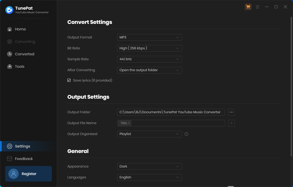 customize the output settings