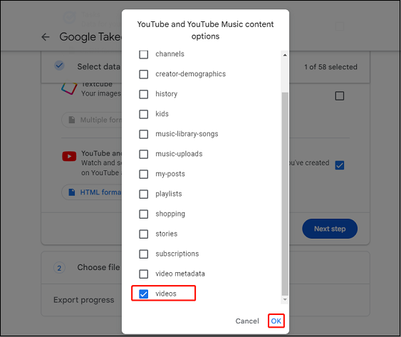 select videos and click OK
