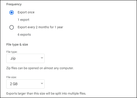 choose frequency and file type & size