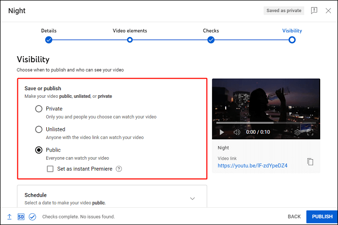 choose the video privacy settings