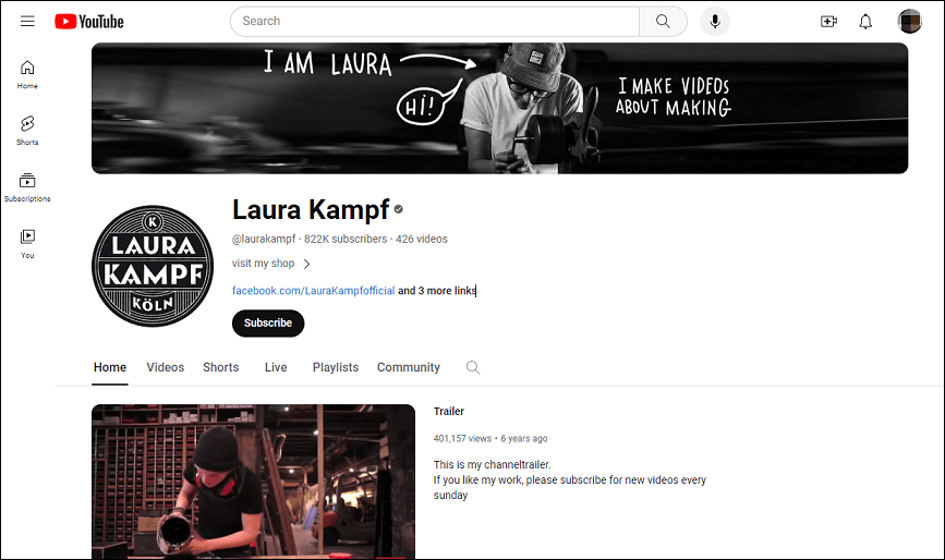 the Laura Kampf YouTube channel