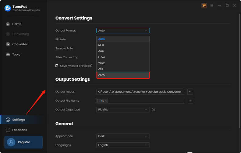 choose ALAC as the output format