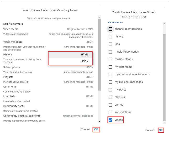 personnaliser les deux options