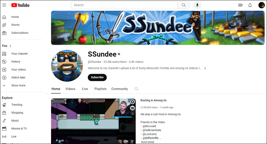 SSundee YouTube channel