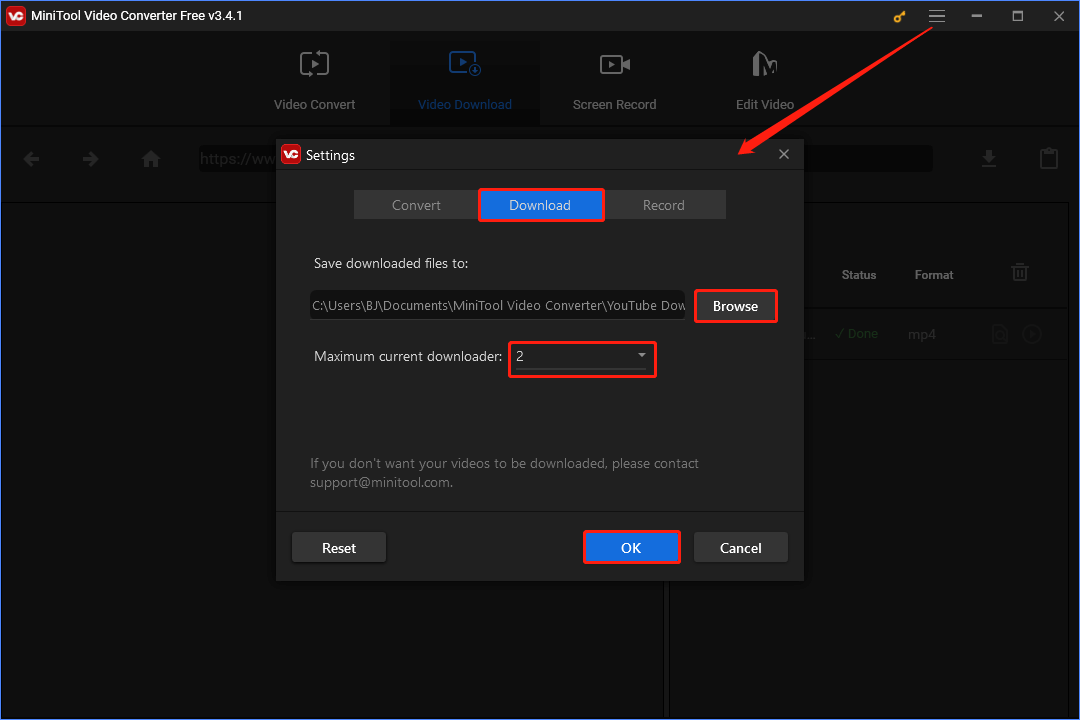 configure download settings