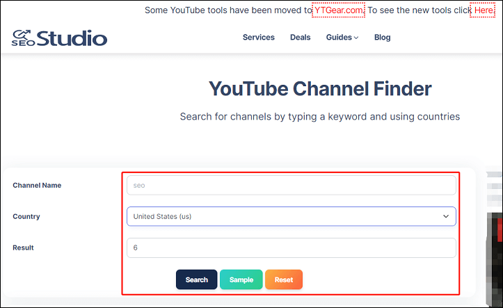 search the channel by name and country