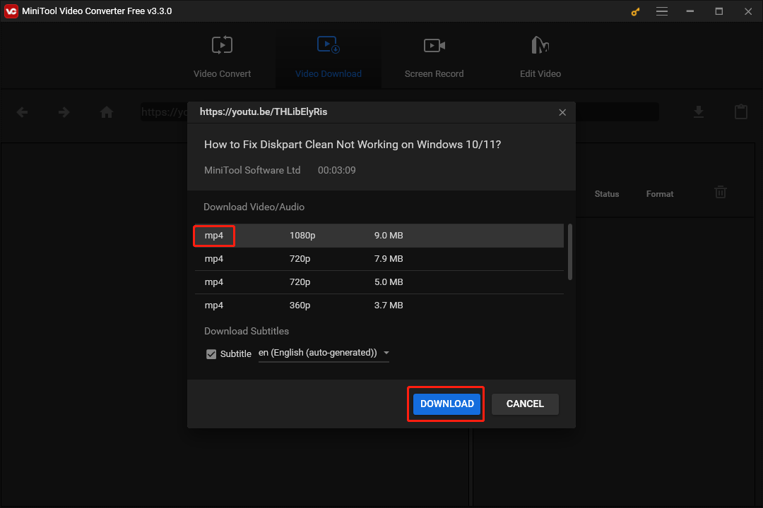 utilisez MiniTool Video Converter pour convertir YouTube en MP4