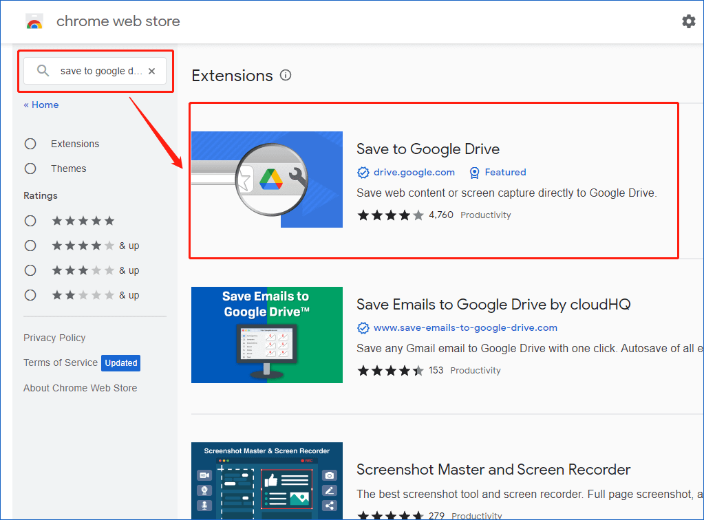 instalar a extensão Salvar no Google Drive