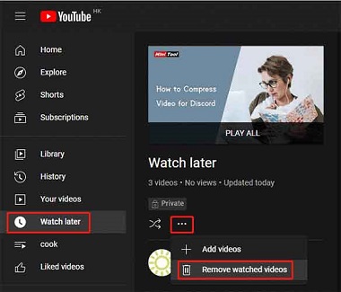 How to remove watched videos on youtube sale