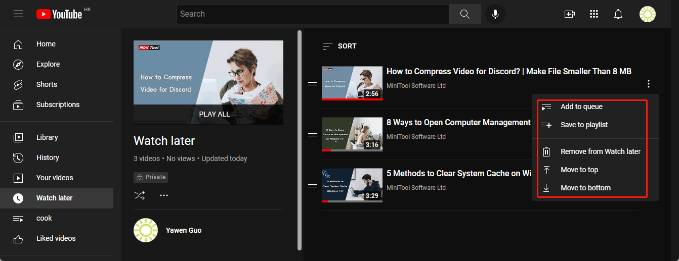 Guide to Delete Videos from YouTube Watch Later Playlist