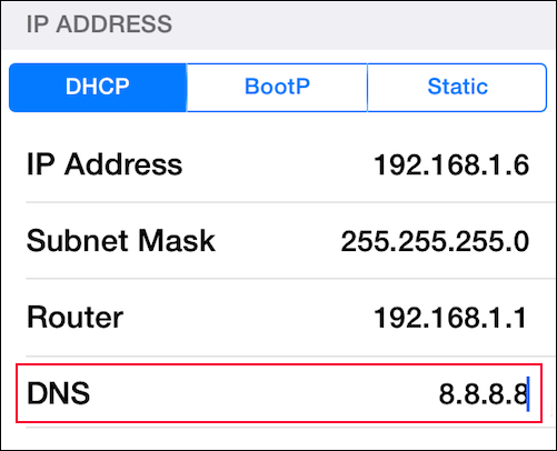change the DNS address