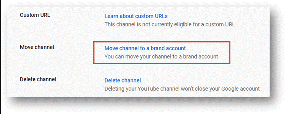 click move channel to a brand account