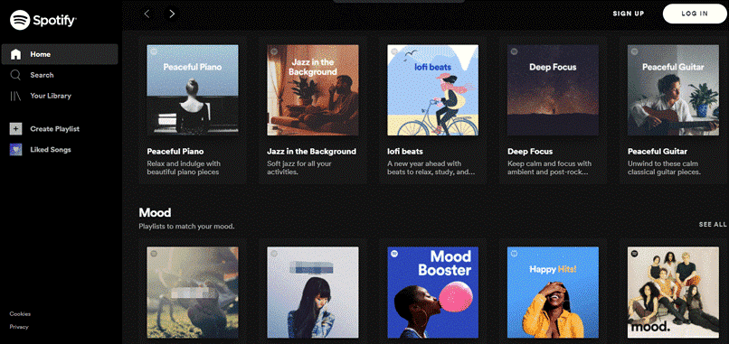 Spotify webpage