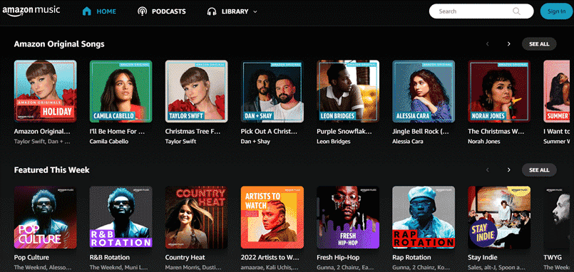 Amazon Music webpage