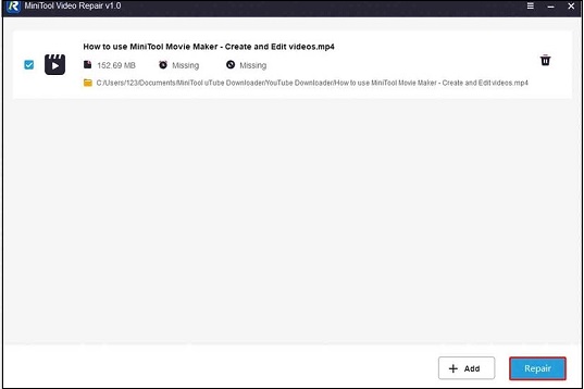 repair the video with MiniTool Video Repair