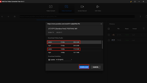 select WebM format and click DOWNLOAD