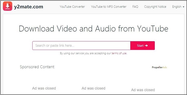 the interface of Y2mate.com
