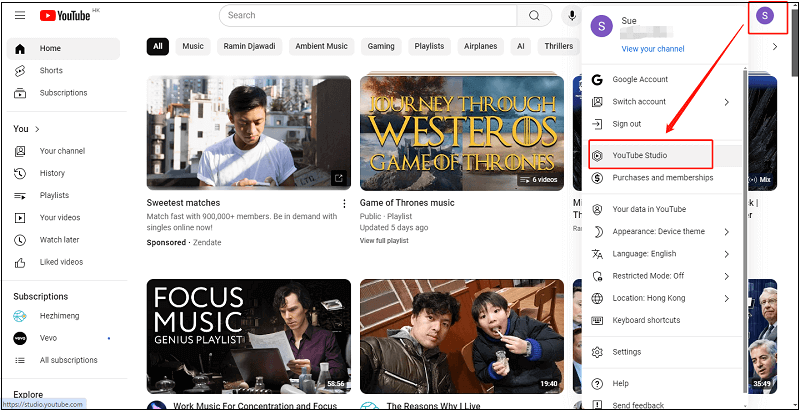 select YouTube Studio